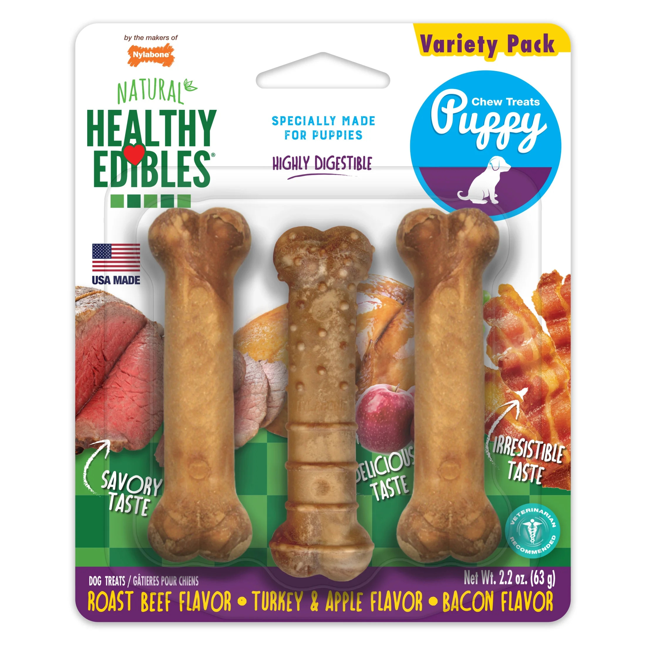 Nylabone Healthy Edibles All-Natural Long Lasting Puppy Chew Treats Roast Beef, Turkey, Apple, Ba... | Walmart (US)