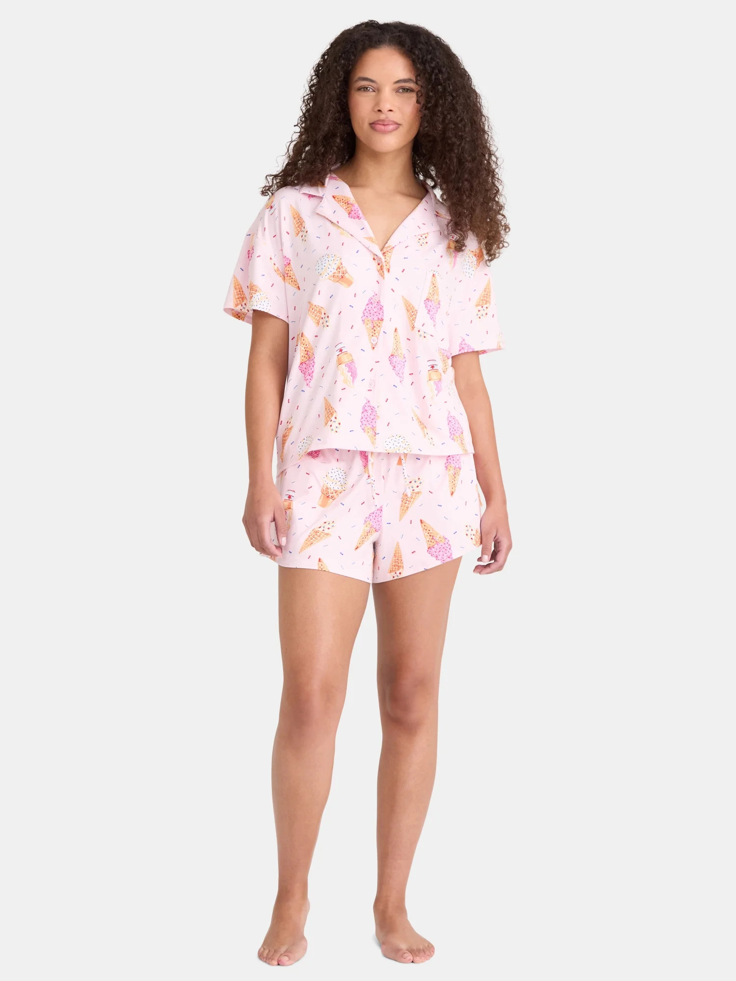 Way to Celebrate Women's Notch Collar Top and Shorts Pajama Set, 2-Piece, Sizes XS-3X | Walmart (US)