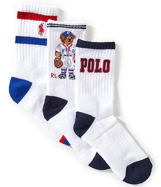 Polo Ralph Lauren Little/Big Boys Baseball Bear 3-Pack Socks | Dillard's | Dillard's