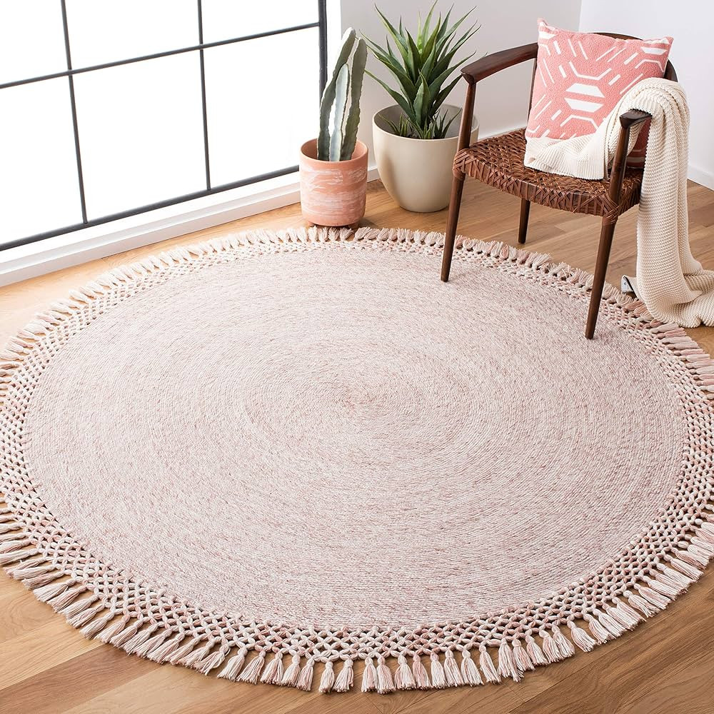 SAFAVIEH Sahara Collection 4' Round Pink SAH490U Handmade Boho Tassel Area Rug | Amazon (US)