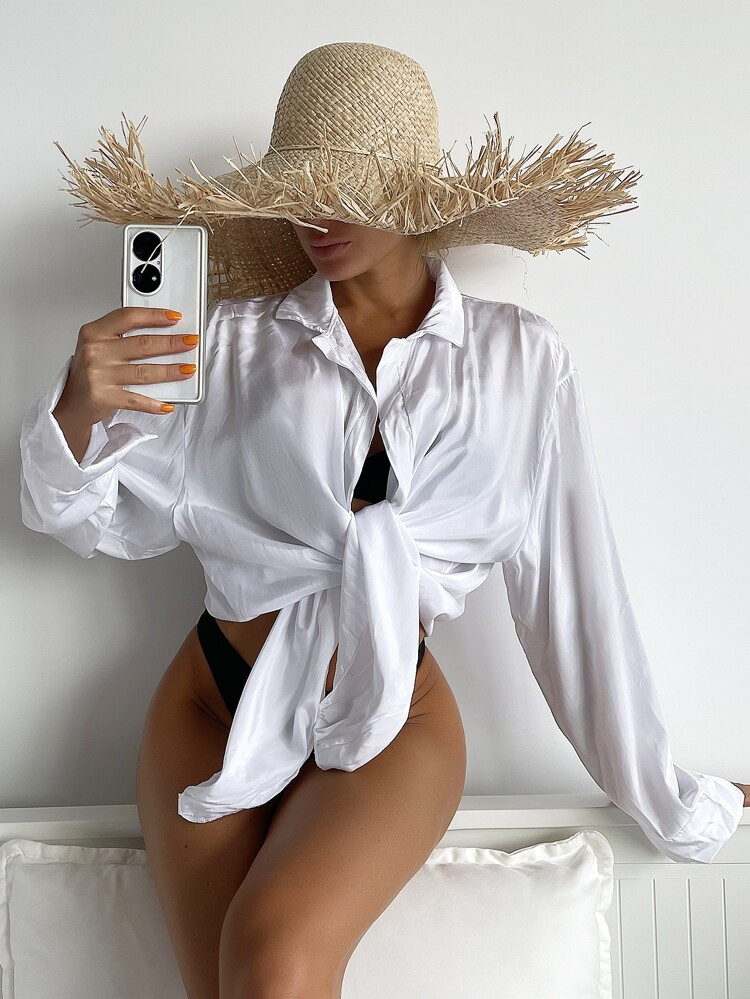 Plain Knot Kimono | SHEIN