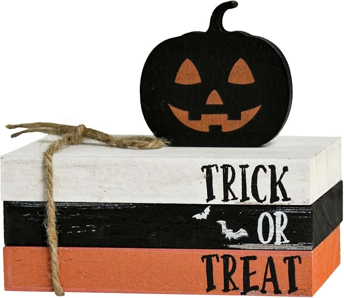 Smile Happy Halloween Wooden Stack, Pumpkin Mini Faux Books Bundle, Trick or Treat Tiered Tray De... | Amazon (US)