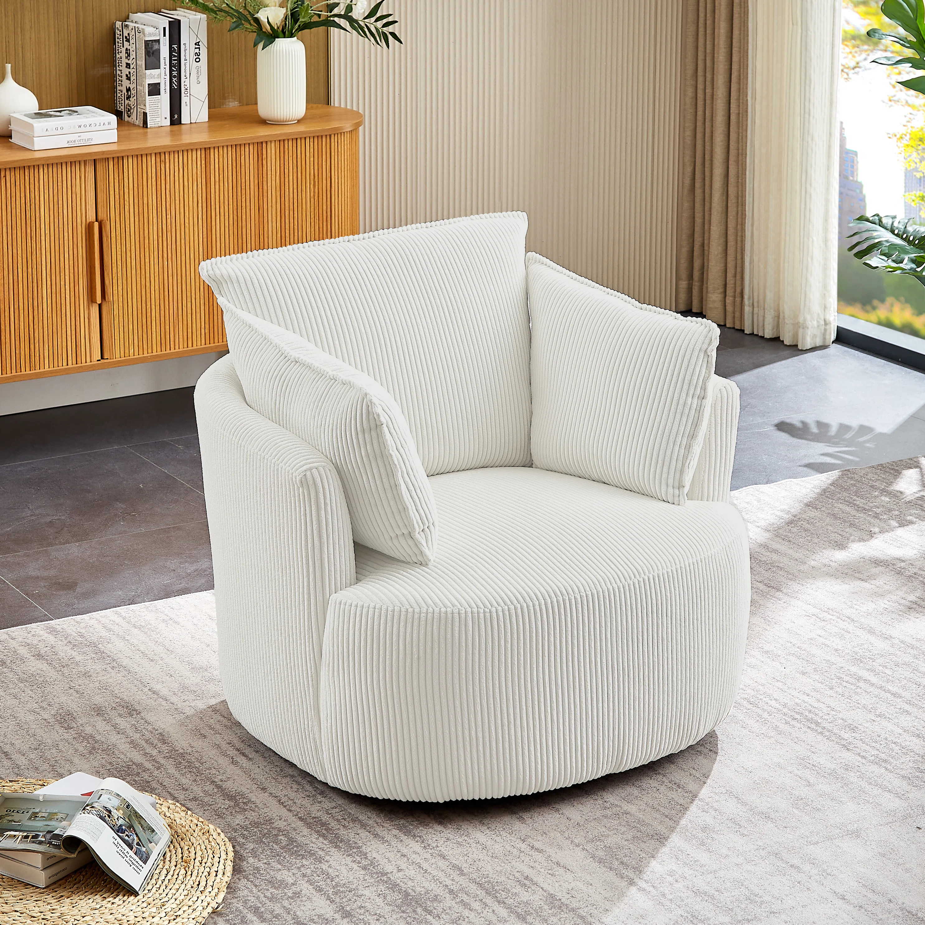 Mercer41 Rosilee 37.1'' Wide Corduroy Swivel Barrel Chair with 2 Armrest Pillows & Reviews | Wayf... | Wayfair North America