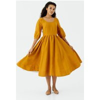 Carmen Dress | Marigold Linen Dress, Summer Cottagecore Clothing, 3/4 Sleeve Unique Sondeflor | Etsy (US)