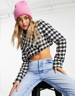 Topshop boucle cropped blazer in monochrome | ASOS (Global)