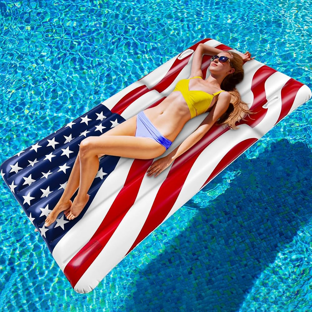 72" Inflatable American Flag Tanning Pool Float Patriotic US Stars Design Inflatable Pool Raft Co... | Amazon (US)