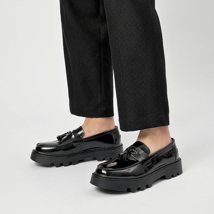 Men's Black Patent Leather Platform Loafers Slip-On Dress Shoes with Tassel, Non-Slip Lug Sole Ro... | Amazon (US)