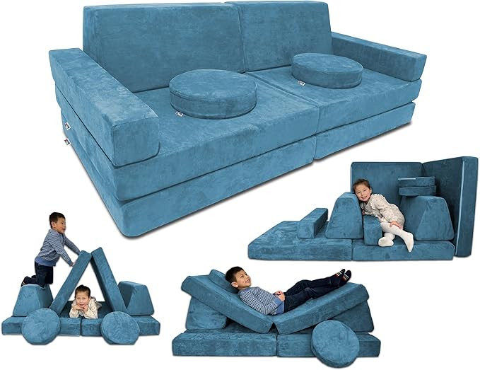 Mod Blox 10 Piece Soft Modular Kids Play Couch for Boys and Girls ｜ Child Sectional Fort Buildi... | Amazon (US)