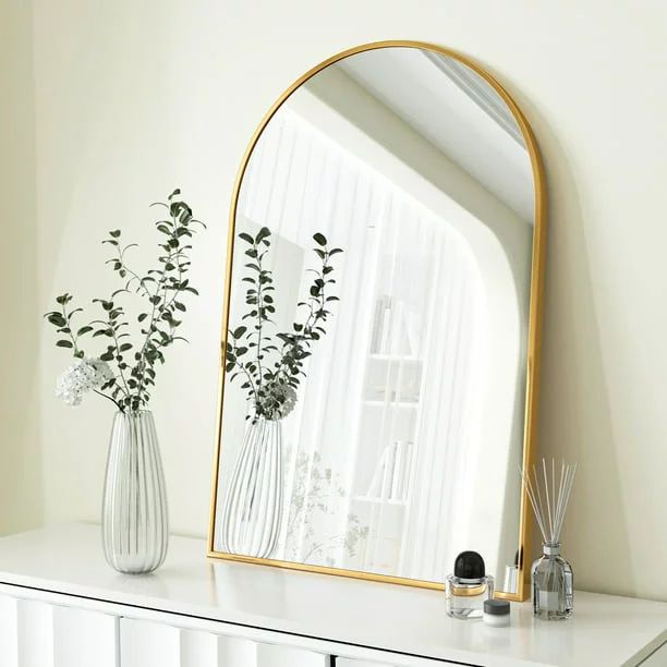 BEAUTYPEAK 26"x 38" Bathroom Mirror Wall Vanity Arched Mirror, Gold - Walmart.com | Walmart (US)