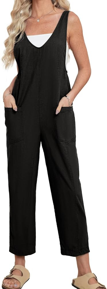 Glamaker Women 's Casual Linen Summer Jumpsuit Overalls Loose Adjustable Strap Baggy One Piece Ou... | Amazon (US)