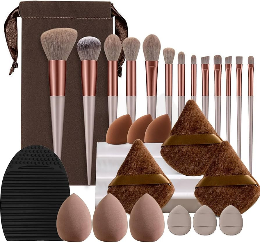 Travel Makeup Brushes Set, 26Pcs Makeup Tool Premium Synthetic Foundation Concealers Powder Puff ... | Amazon (UK)