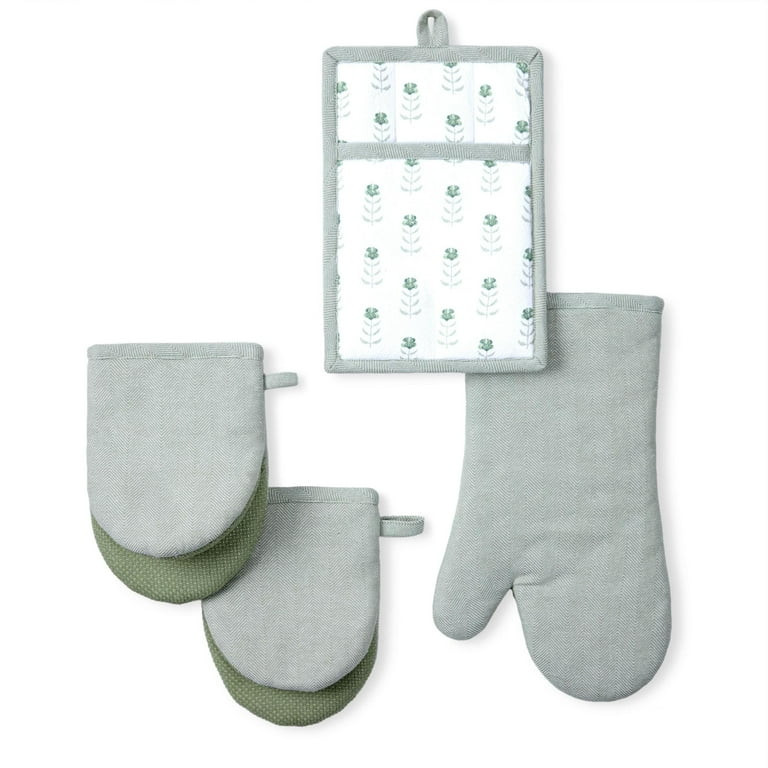 Beautiful 4-Piece Oven Mitt, Pot Holder, Mini Mitt Set, Green | Walmart (US)