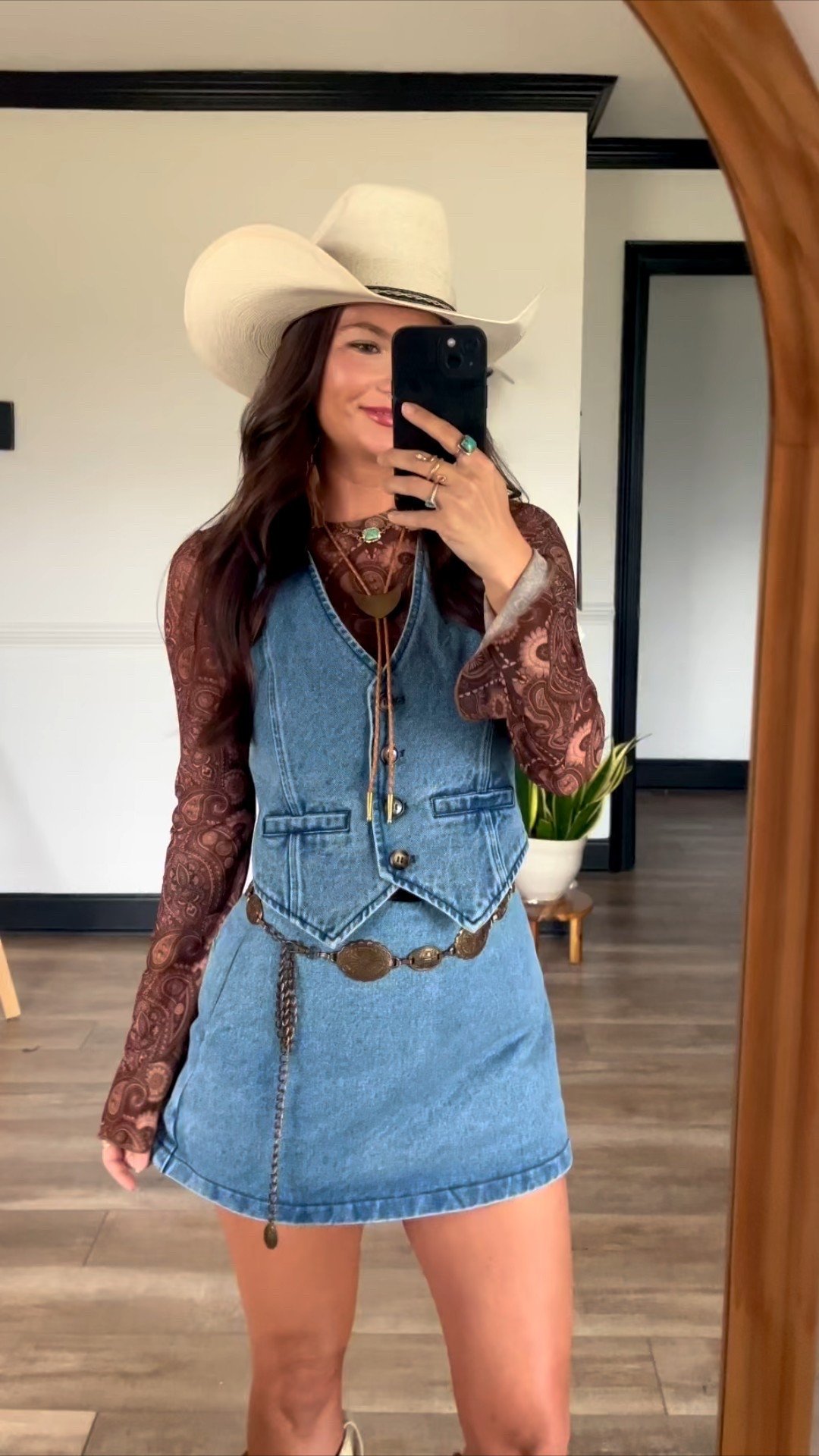 Denim vest paired with skort! Both are tts with no stretch. Code LORIG30 to save on both! Wearing xs in love sleeve paisley top as well

Turquoise/gold necklace & earrings- Highway Hippie code LORI10
Bolo - November Maker 

#LTKootd #LTKSeasonal #LTKSpringSale