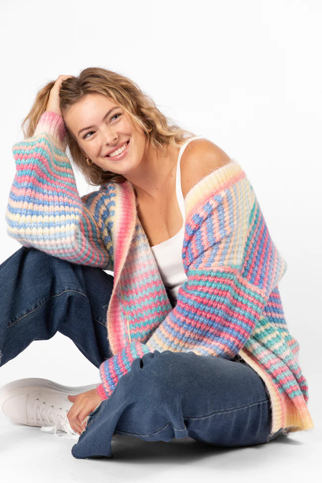 Authentic Affection Multi Striped Cardigan | Pink Lily