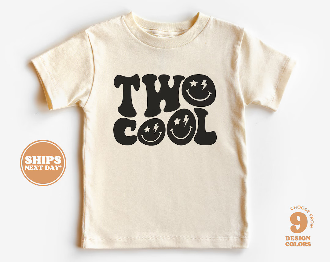 2nd Birthday Toddler Shirt - Two Cool Smile Face Kids Birthday Shirt - Second Birthday Natural To... | Etsy (US)