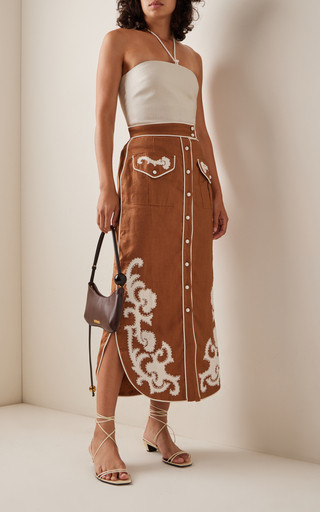 Ruby Applique Linen Midi Skirt | Moda Operandi (Global)