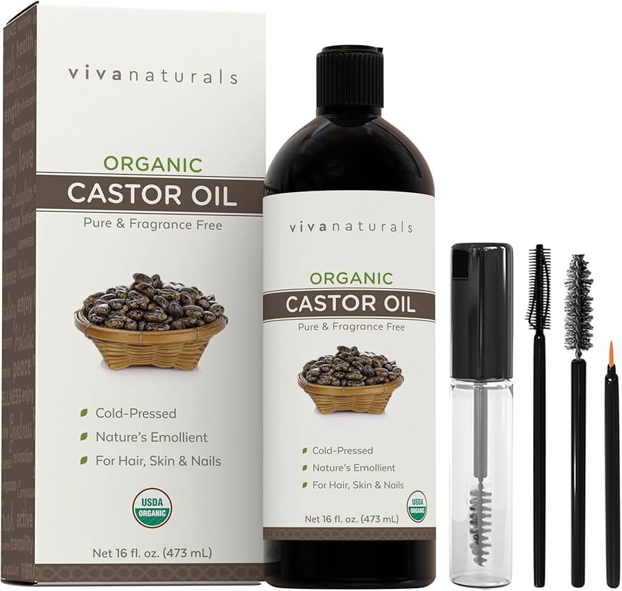 Viva Naturals Cold pressed Organic Castor Oil 16 fl oz - Castor Oil for Face, Castor Oil for Eyel... | Amazon (US)