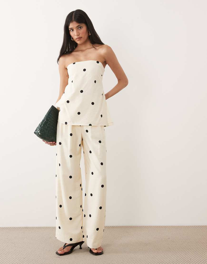 Abercrombie & Fitch wide leg tailored pants in white polka dot - part of a set | ASOS (Global)