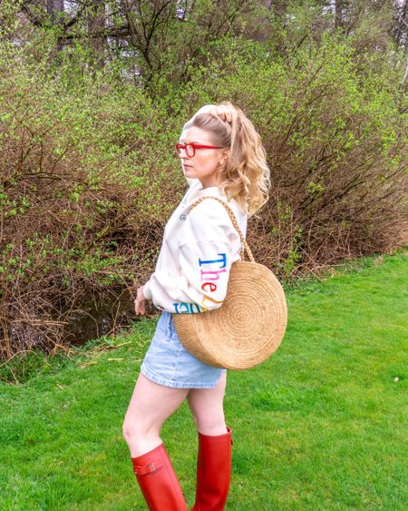 Spring outfit, spring fit, warm weather fit, hunter boots, rain boots, red glasses, basket bag, sezane, Warby Parker, shorts, jean shorts

#LTKitbag #LTKshoecrush #LTKSeasonal