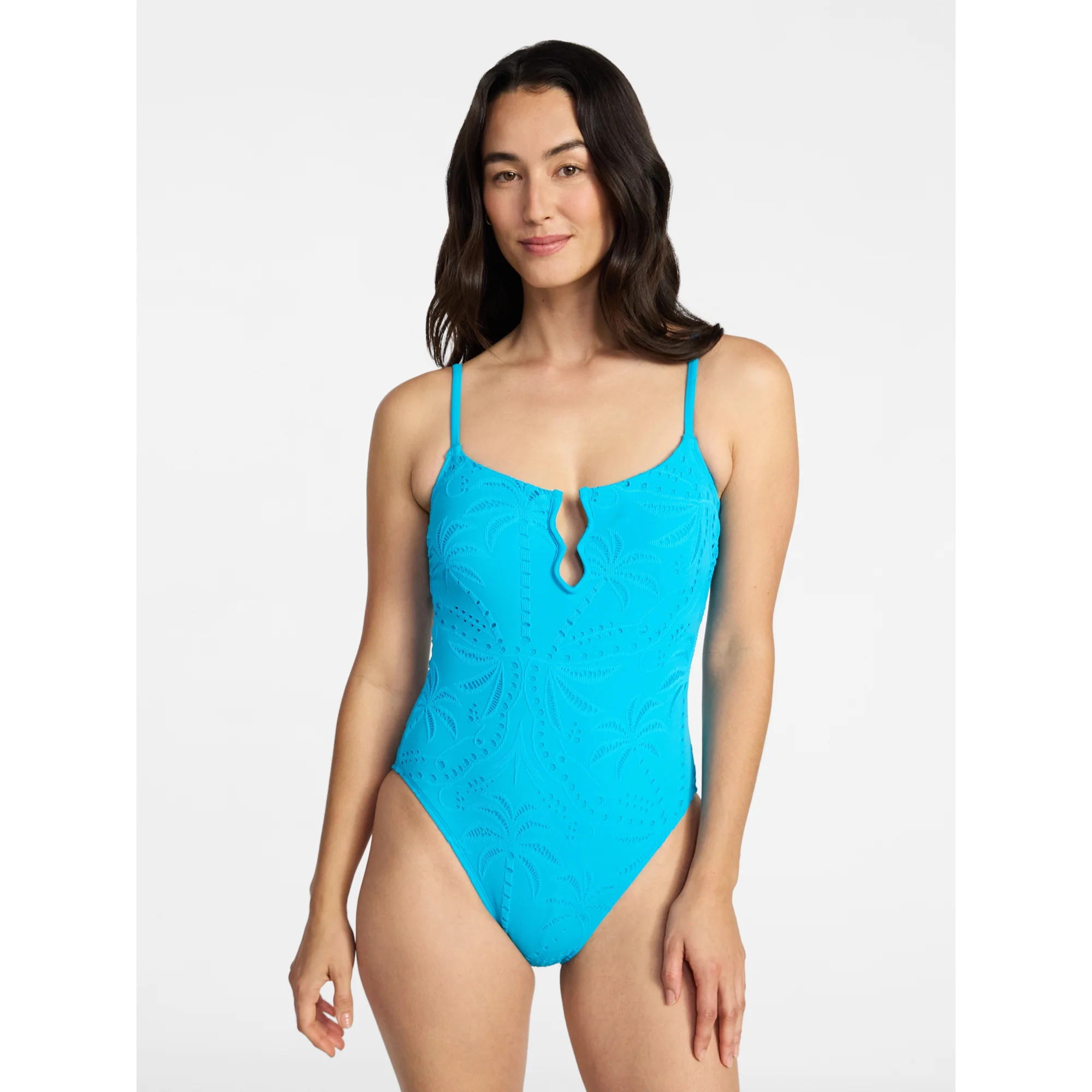 Time and Tru Women's and Women's Plus Size Eyelet Embroidered V Wire One Piece Swimsuit, Sizes XS... | Walmart (US)