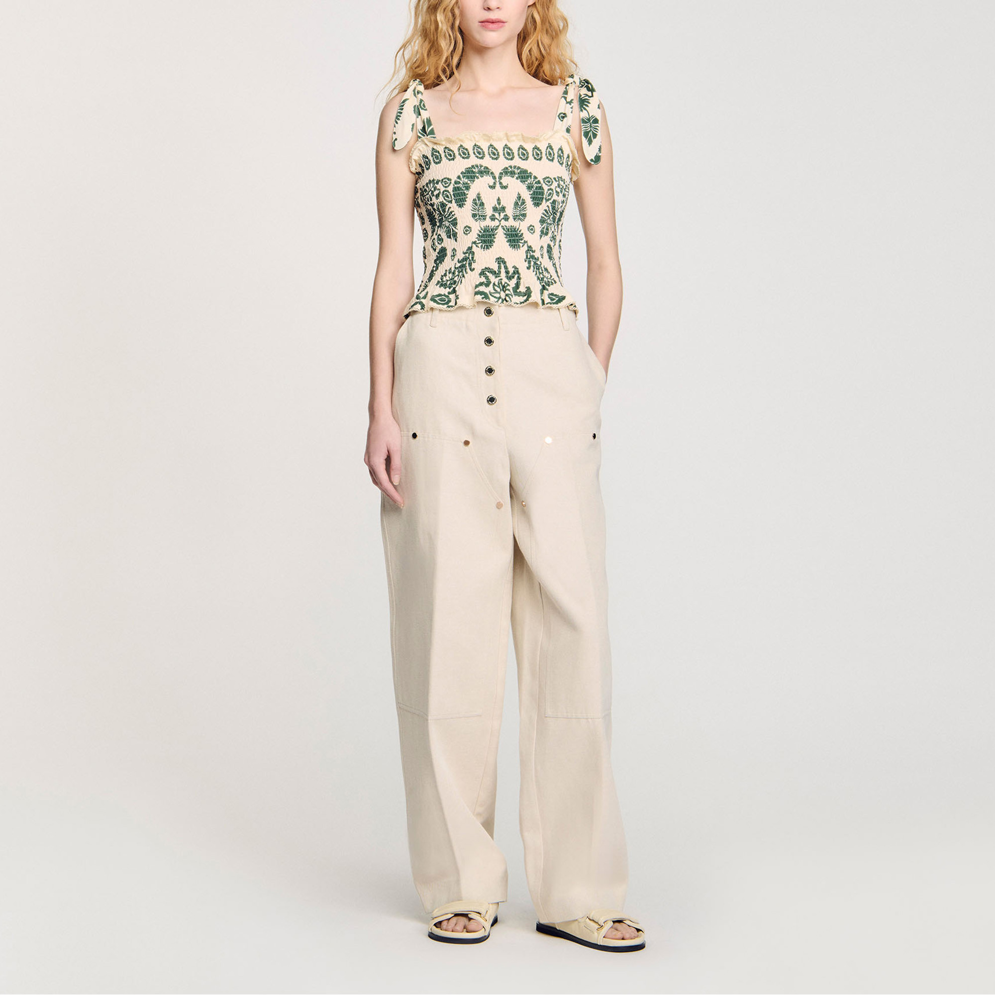 Floral motif smocked top | Sandro US | Sandro-Paris US