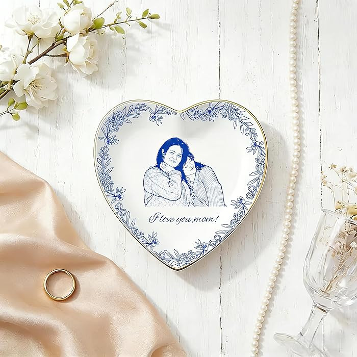 NAZENTI Custom Photo Ceramic Jewelry Dish Heart Shape Personalized Portrait Ring Holder Tray Moth... | Amazon (US)