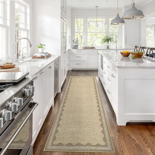 CAREMEE Scalloped Rug 2.5x8 Runners for Hallways, Solid Jute Runner Rug Non Slip Scalloped Bath Runner, Washable Rugs for Bedroom Girls, Rugs for Kitchen Floor Soft Dorm Nursery Carpet for Bedside | Amazon (US)