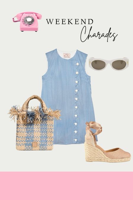 Palm Royale vibes with this spring dress, raffia bag, espadrilles, and white sunglasses. The perfect spring break vacation outfit. 

#LTKstyletip #LTKtravel #LTKSeasonal