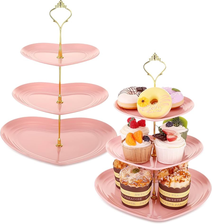 Layhit 2 Pack Valentine's Day 3 Tier Cupcake Stand Heart Shaped 3 Tiered Serving Trays for Party ... | Amazon (US)