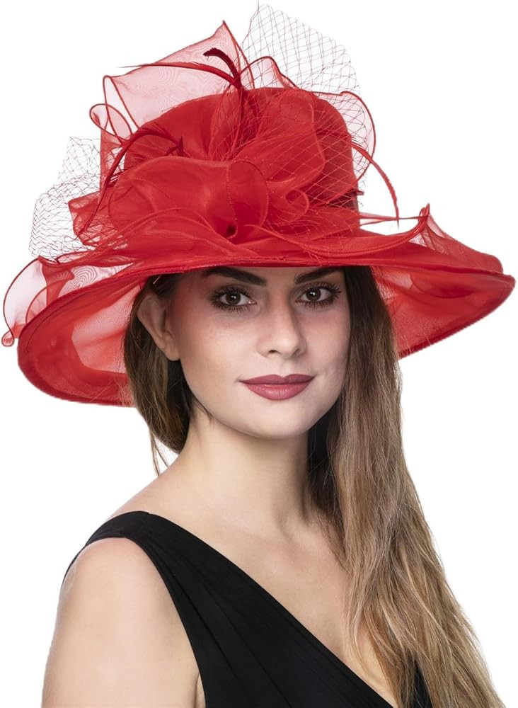 Women's Organza Church British Fascinator Bridal Tea Party Wedding Hat Summer Ruffles Cap | Amazon (US)