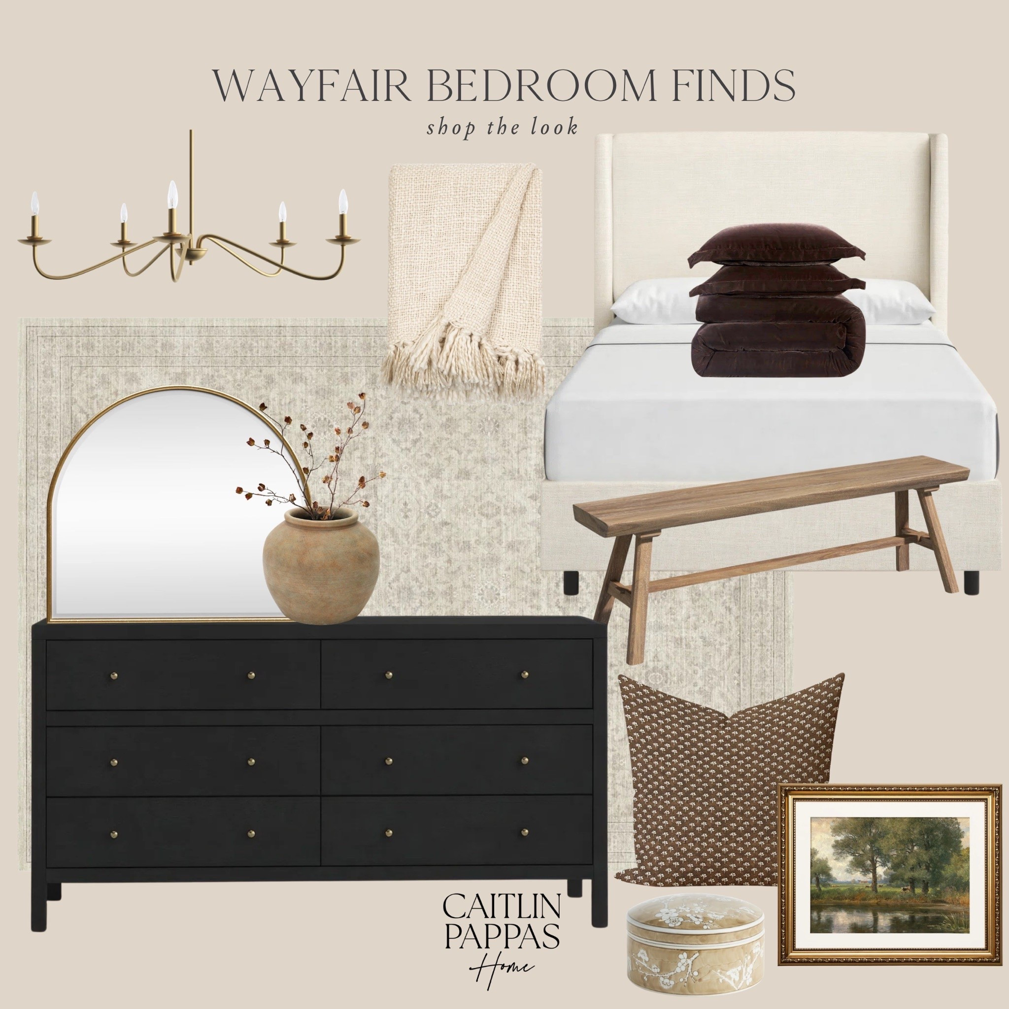 The coziest, modern bedroom from @Wayfair 🖤 I love this moody bedroom inspiration. The upholstered bed and brown velvet bedding is so pretty — plus this chandelier is so charming ✨

#LTKHome