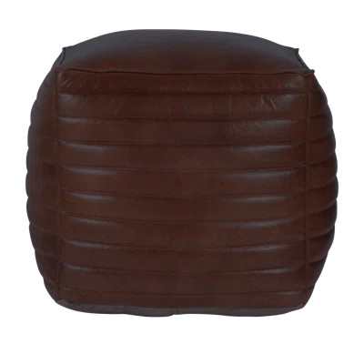 Andrade 15.75" Genuine Leather Square Pouf Ottoman Foundry Select Fabric: Dark Sienna Genuine Leathe | Wayfair North America