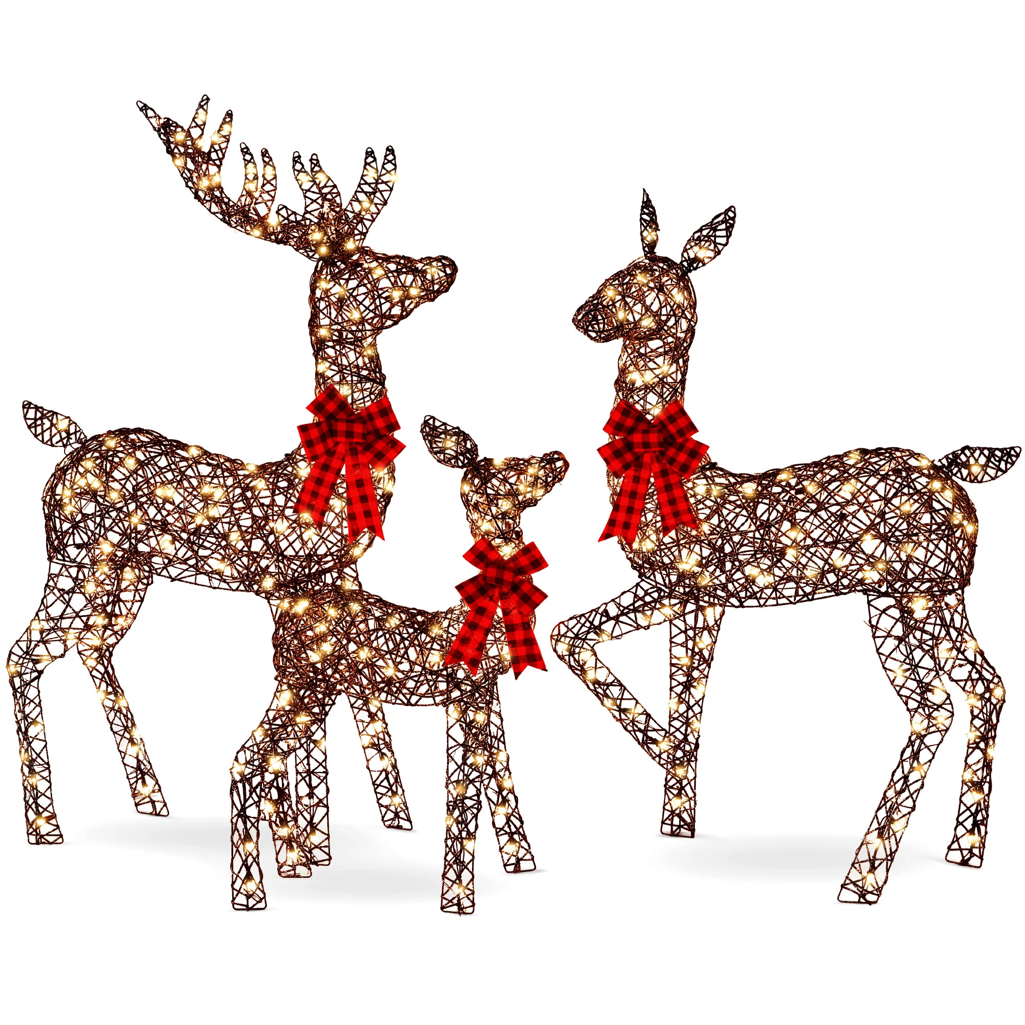 3-Piece Lighted Rattan Deer Family Outdoor Decor Set w/ 360 Lights | Best Choice Products 