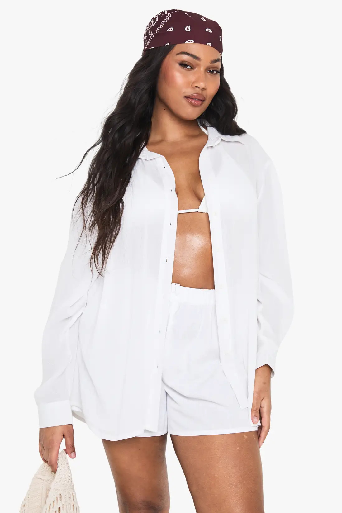 White boohoo Plus Beachwear Essentials Oversized Shirt | PrettyLittleThing USA | PrettyLittleThing US