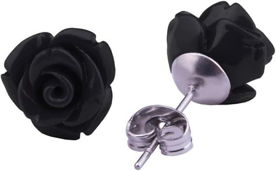 schmuxxi Rosen Ohrstecker Schwarz Edelstahl Blumen Ohrringe 10mm Ohrschmuck für Damen | Amazon (DE)