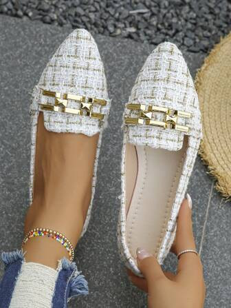Plus Size US 5-11 Spring/Summer/Autumn Fashion Sweet Silver Bow Tie Pointed Toe Flat Shoes, Casua... | SHEIN