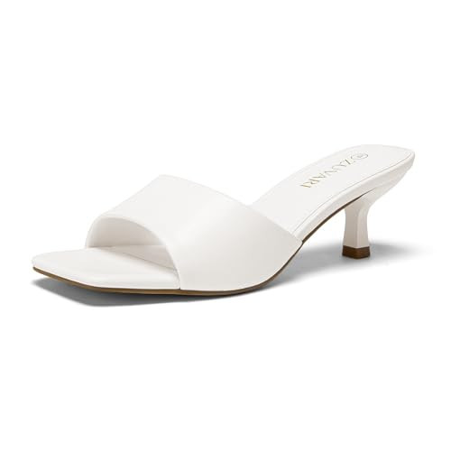 ZUVARI White Kitten Heel for Women Sandals Open Toe Stiletto 2 Inch Low Short Heel Dress Mules Small Heels Bridal Wedding Shoes 2026 Comfortable All Day Wear Office Work Ceremony Size 9 | Amazon (US)