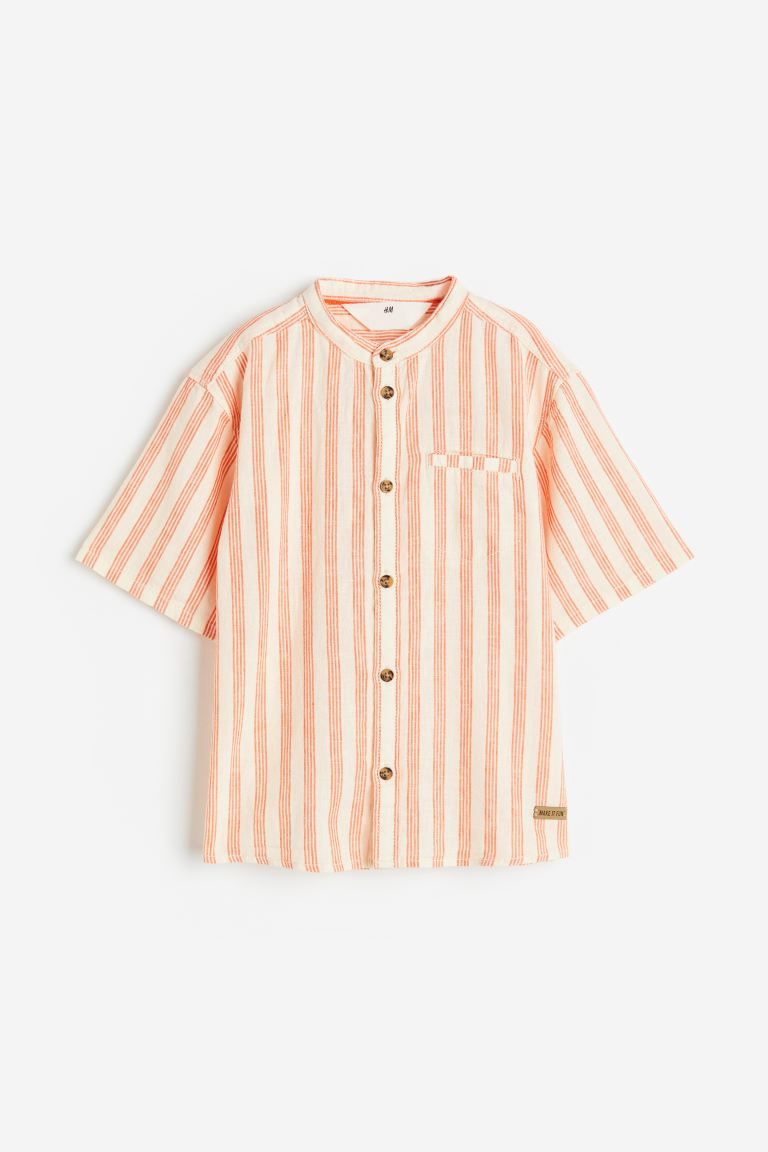 Linen-blend Band Collar Shirt | H&M (US + CA)