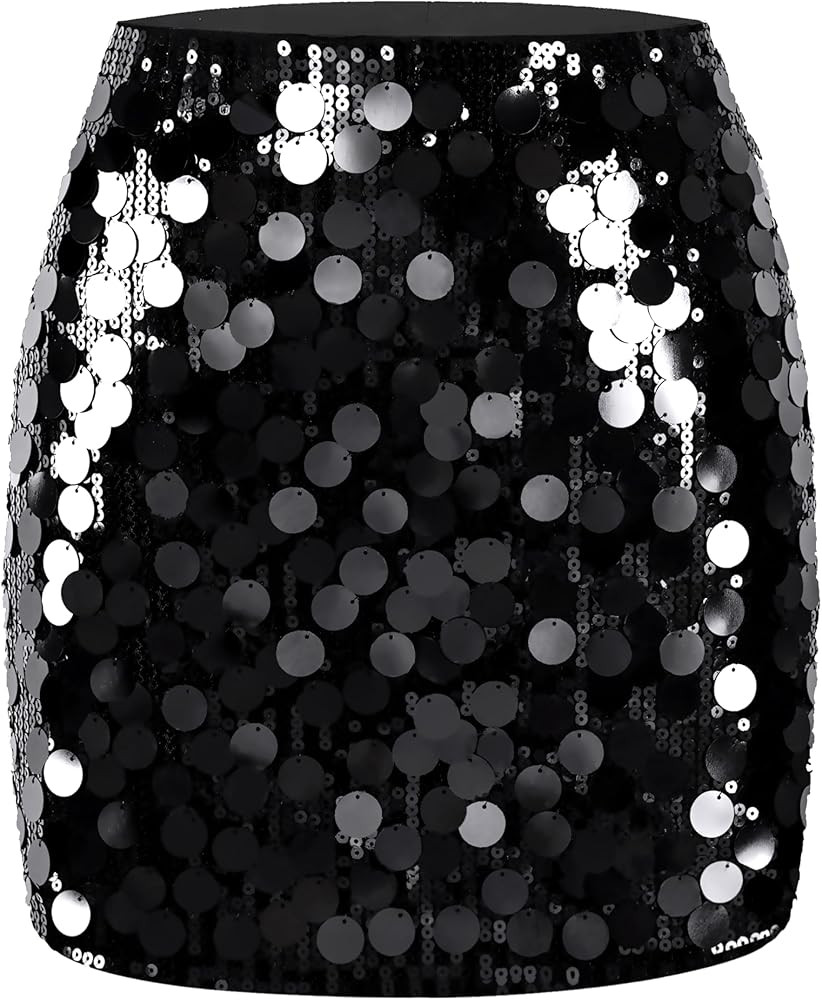 MANER Women's Sequin Skirt Sparkle Stretchy Bodycon Mini Skirts Night Out Party | Amazon (US)