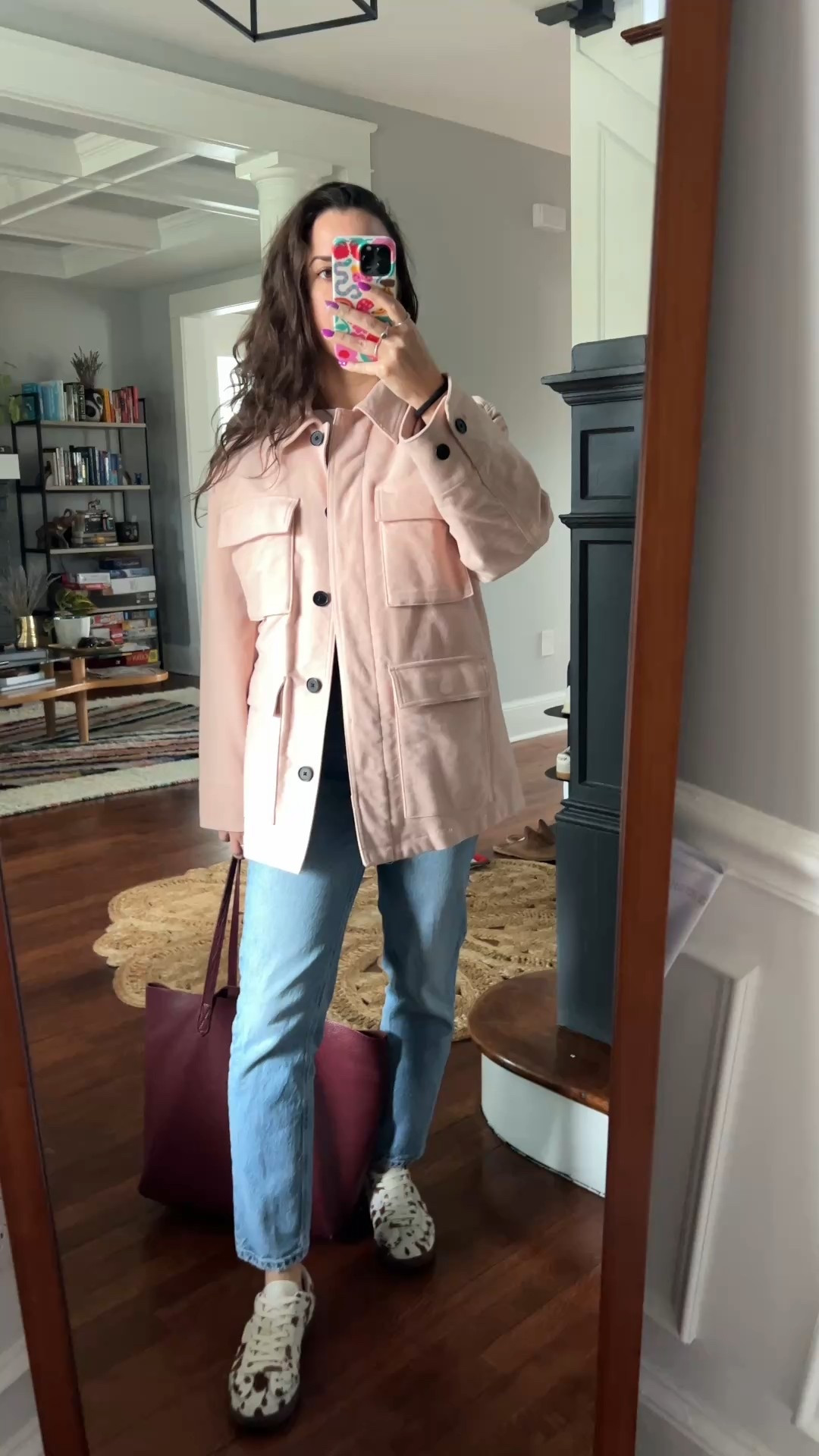 Shacket. Madewell. Cow print shoes. Calf hair sneakers. Outfit. Style. Pink jacket. Casual outfit. Work from home outfit.

#LTKWatchNow #LTKSaleAlert #LTKFindsUnder100