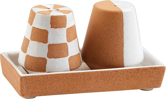 Mud Pie Terracotta S And P Set; Shaker 2 1/2" X 2 1/4" Dia | Tray _" X 5", Brown | Amazon (US)