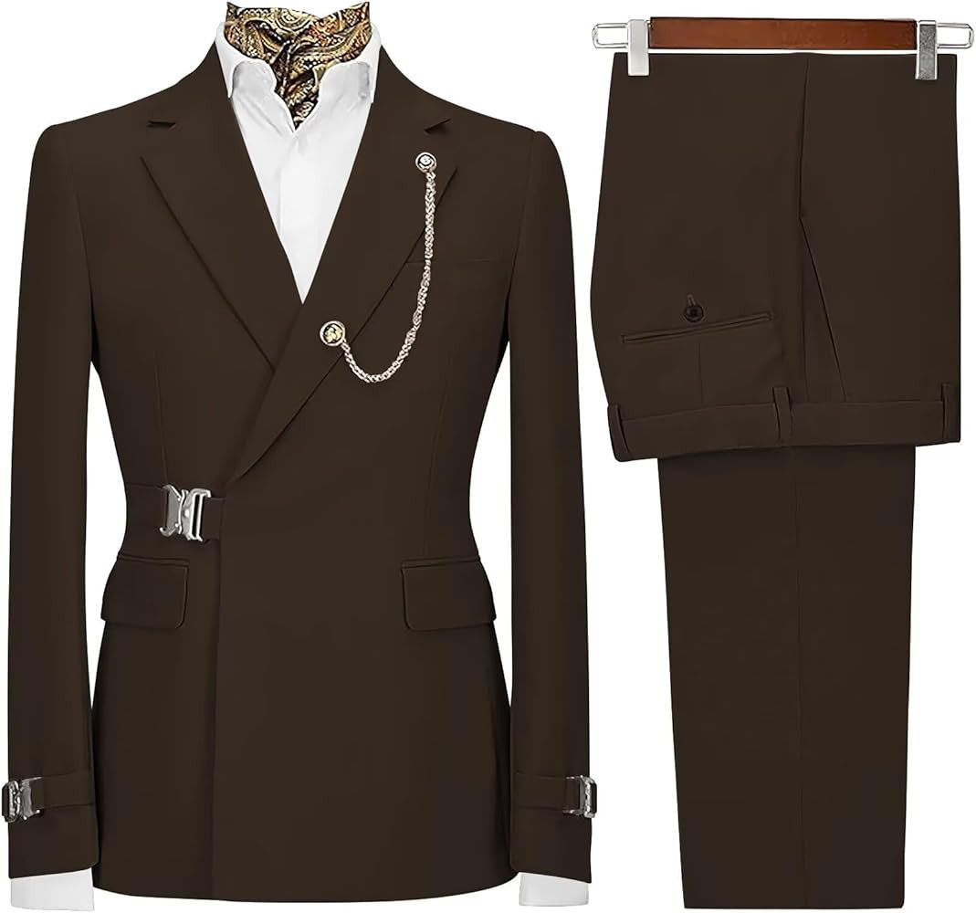 Men’s 2 Piece Suit Stylish Slim Fit Suit for Men with Metal Buckle Wedding Prom Tuxedo Suits Se... | Amazon (US)