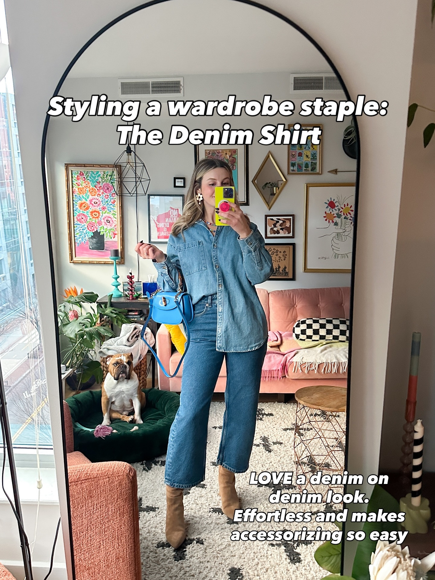 Do you have a denim shirt yet?! 

My top favorite denim shirt is from Old Navy! I love the structure and quality. Fit is oversized- I’m in a small. 
Pictured in the first and second outfits (and more in the post)