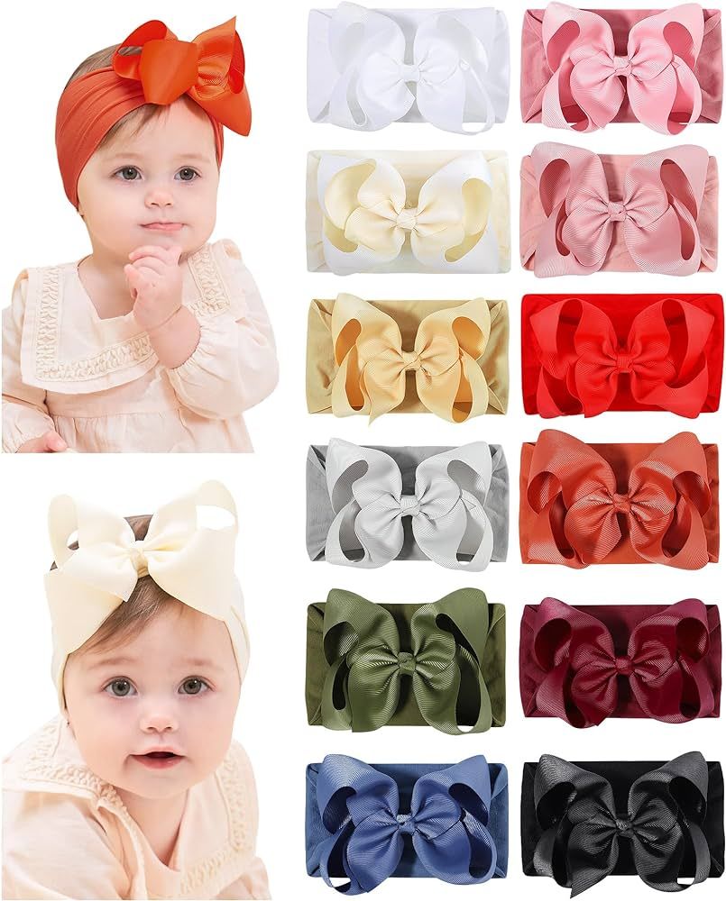 doboi 12pcs Baby Girl Bows Baby Headbands Ribbon Bow Nylon Headbands Hair Accessories Big Baby Bo... | Amazon (US)