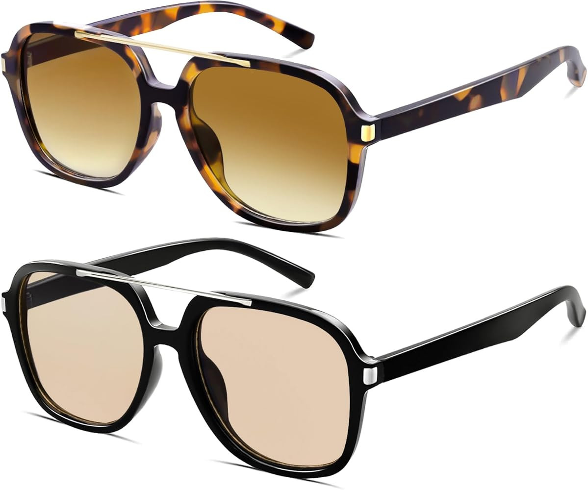 Retro Aviator Sunglasses for Women Men 2026 Trendy Oversized Square 70s Tinted Sunnies Trending | Amazon (US)
