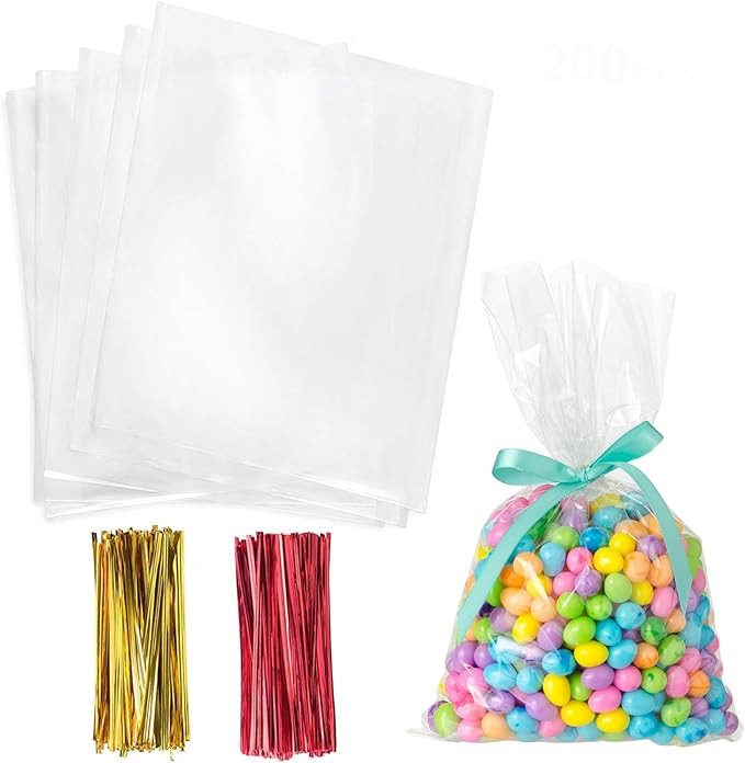 Morepack 6x9 Inches Clear Cellophane Bags 200 Pcs OPP Plastic Treat Bags with 200 Twist Ties for ... | Amazon (US)