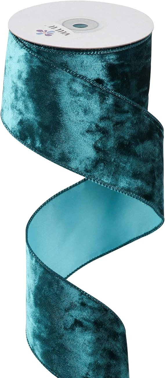 MEEDEE Teal Velvet Ribbon 2.5 Inch Velvet Wired Ribbon Crushed Teal Velvet Christmas Ribbon 10 Ya... | Amazon (US)