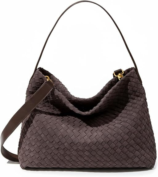 Women's Braided Suede Tote Bag Stylish Suede Hobo Shoulder Bag with Woven Details for Work Travel | Amazon (US)