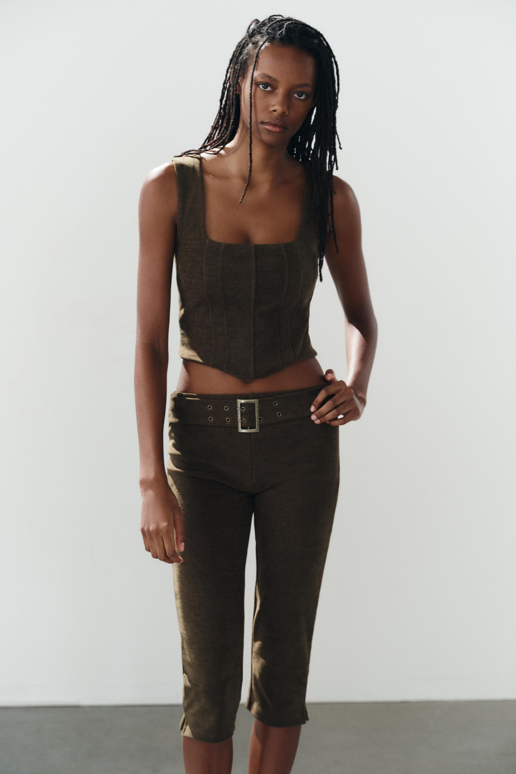 CORDUROY CAPRI PANTS WITH BELT | Zara US