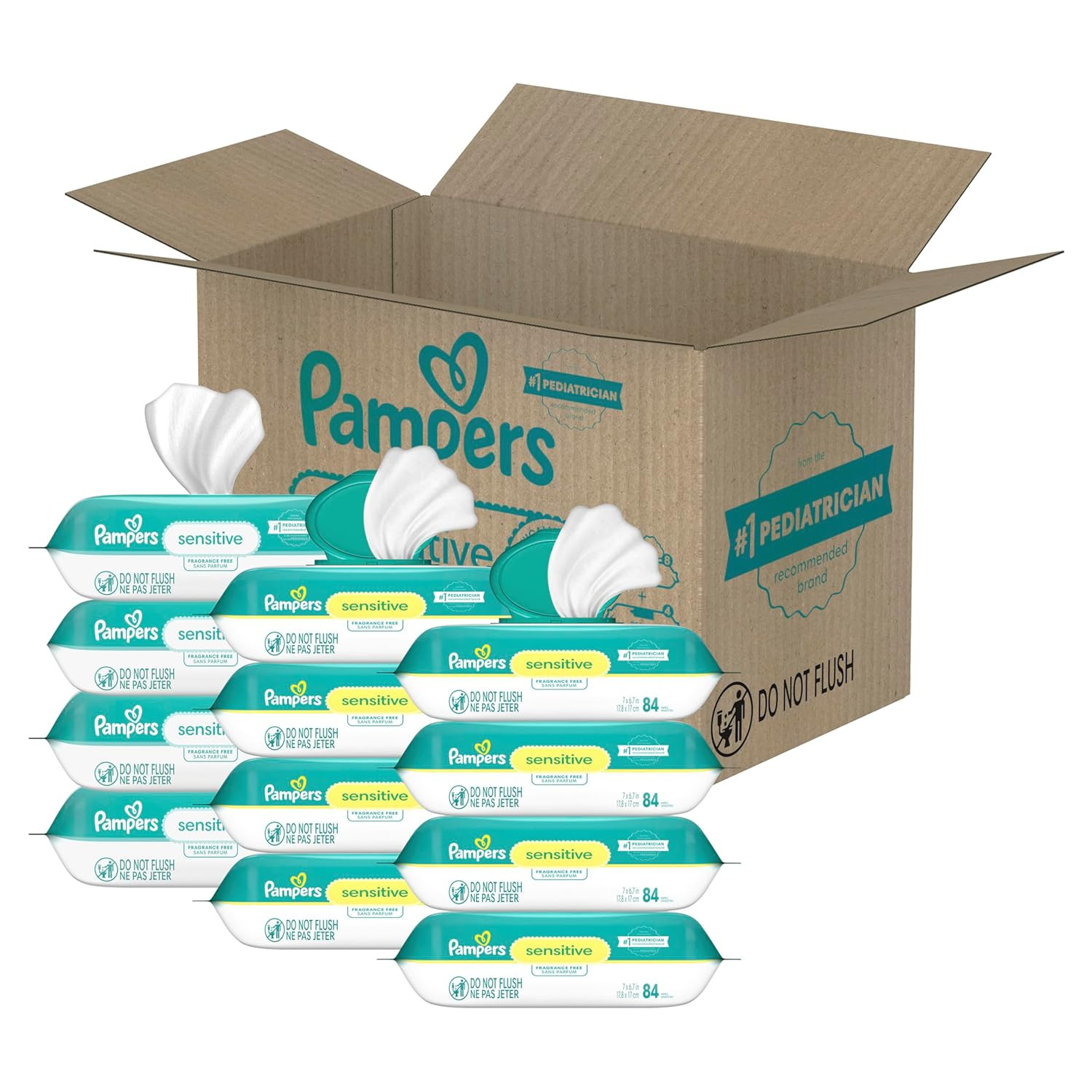 Pampers Sensitive Baby Wipes, Water Based, Hypoallergenic and Unscented, 8 Flip-Top Packs, 4 Refi... | Amazon (US)